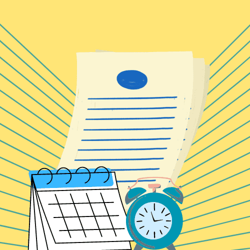 alarm clock, calendar and documents for corporate compliance